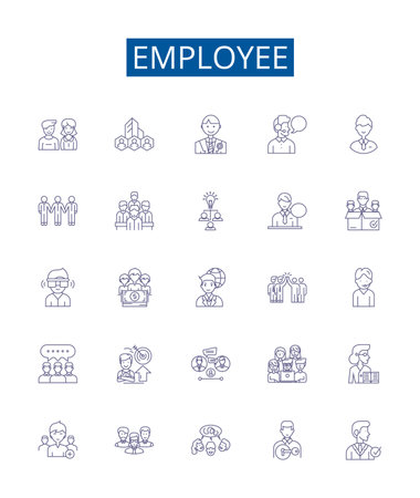 Employee line icons signs set. Design collection of Worker, Staff, Person, Personnel, Associate, Hire, Employee, Colleague outline concept vector illustrationsのイラスト素材