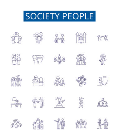 Society people line icons signs set. Design collection of Society, people, culture, community, mankind, human, citizens, class outline concept vector illustrationsのイラスト素材