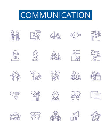 Communication line icons signs set. Design collection of Speech, Writing, Listening, Signals, Conversation, Networking, Conversation, Expression outline concept vector illustrationsのイラスト素材
