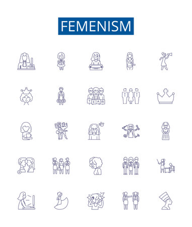 Femenism line icons signs set. Design collection of Feminism, Womanism, Equality, Liberation, Rights, Womxn, Empowerment, Autonomy outline concept vector illustrationsのイラスト素材