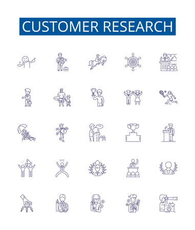 Customer research line icons signs set. Design collection of Customer, research, survey, insight, feedback, segmentation, analysis, behaviour outline concept vector illustrationsのイラスト素材