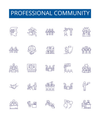 Professional community line icons signs set. Design collection of Professional, Community, Network, Association, Group, Forum, Connect, Colleagues outline concept vector illustrationsのイラスト素材