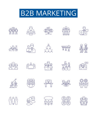 B2b marketing line icons signs set. Design collection of BB, Marketing, Sales, Strategies, Tactics, Content, Management, Analytics outline concept vector illustrationsのイラスト素材