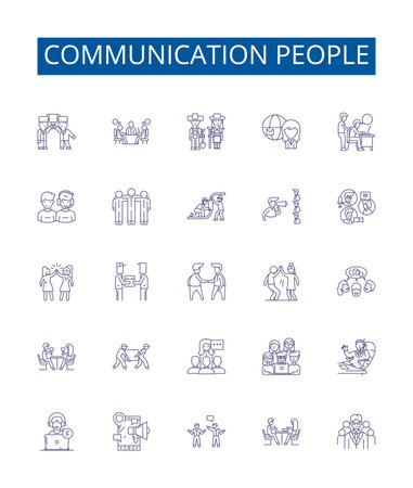 Communication people line icons signs set. Design collection of Interact, Converse, Exchange, Network, Dialog, Chat, Connect, Relate outline concept vector illustrationsのイラスト素材
