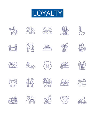 Loyalty line icons signs set. Design collection of Faithful, True, Constant, Reliable, Devoted, Steadfast, Constant, Faithfulness outline concept vector illustrationsのイラスト素材