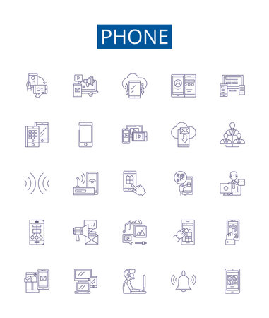 Phone line icons signs set. Design collection of Telephone, Mobile, Cell, Handset, Samsung, Iphone, Motorola, Nokia outline concept vector illustrationsのイラスト素材
