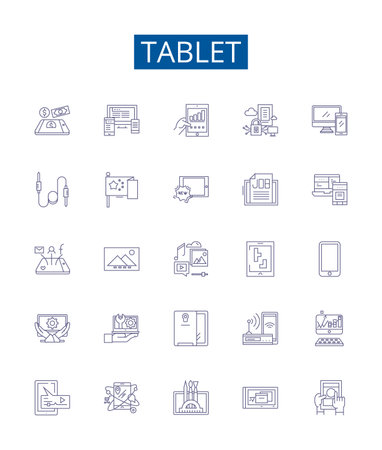 Tablet line icons signs set. Design collection of Tablet, iPad, Android, Samsung, Fire, Windows, Kindle, Computer outline concept vector illustrationsのイラスト素材