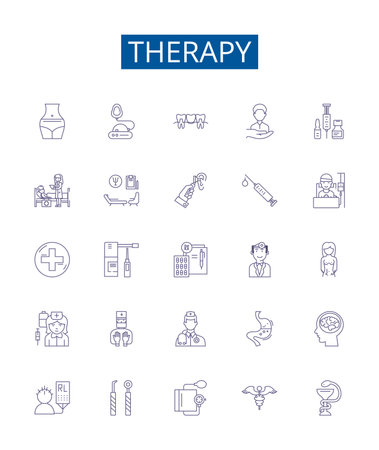 Therapy line icons signs set. Design collection of Therapy, Counseling, Psychotherapy, Psychodrama, Art, Music, Cognitive, Hypnotherapy outline concept vector illustrationsのイラスト素材