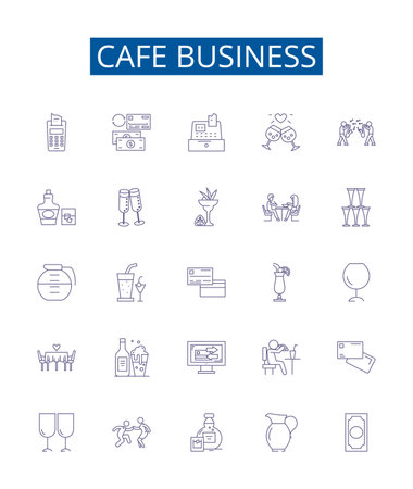 Cafe business line icons signs set. Design collection of cafe, business, entrepreneurship, management, marketing, branding, menu, ingredients outline concept vector illustrationsのイラスト素材