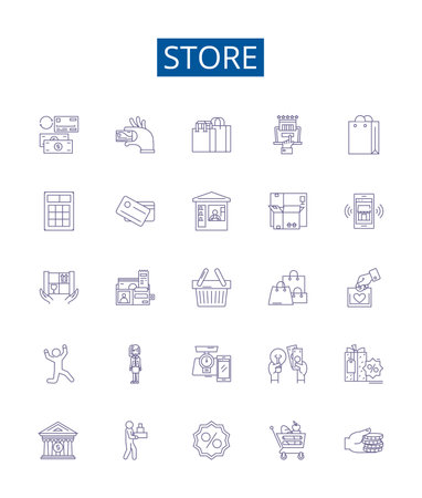 Store line icons signs set. Design collection of Shop, Market, Marketplace, Boutique, Storefront, Department, Outlet, Retailer outline concept vector illustrationsのイラスト素材