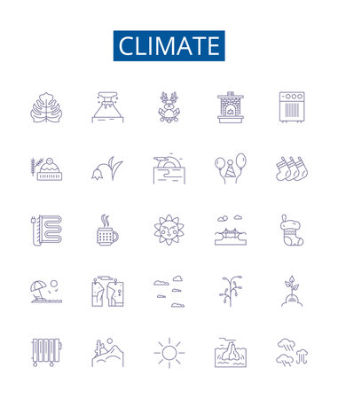 Climate line icons signs set. Design collection of Weather, Temperature, Clouds, Humidity, Climate, Rainfall, Climate change, Wind outline concept vector illustrationsのイラスト素材