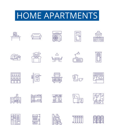 Home apartments line icons signs set. Design collection of Apartments, Home, Dwelling, Residences, Condos, Accommodation, Abodes, Flats outline concept vector illustrationsのイラスト素材