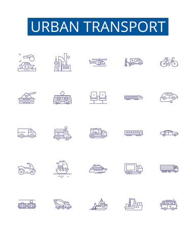 Urban transport line icons signs set. Design collection of City, Transit, Walk, Cycle, Streetcar, Subway, Bus, Automobile outline concept vector illustrationsのイラスト素材
