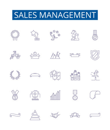 Sales management line icons signs set. Design collection of Marketing, Planning, Forecasting, Analyzing, Budgeting, Organizing, Promoting, Recruiting outline concept vector illustrationsのイラスト素材