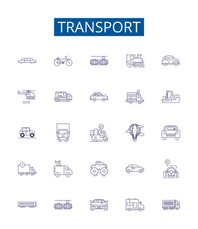 Transport line icons signs set. Design collection of Transportation, Shipping, Ferry, Delivery, Hauling, Travel, Rail, Road outline concept vector illustrationsのイラスト素材