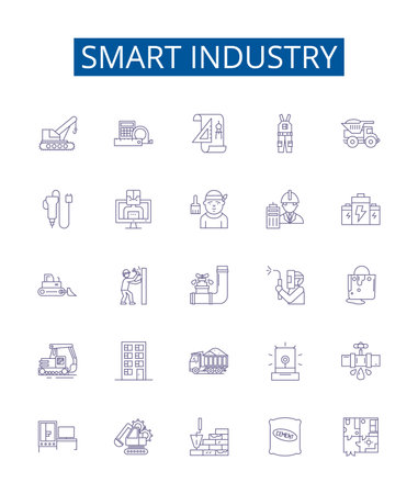 Smart industry line icons signs set. Design collection of Industry 40, AI, Automation, IoT, Manufacturing, Robotics, Digitalization, Data outline concept vector illustrationsのイラスト素材