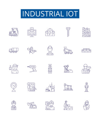 Industrial iot line icons signs set. Design collection of Industrial, IoT, Manufacturing, Automation, Connectivity, Automated, Big, Data outline concept vector illustrationsのイラスト素材