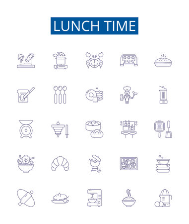 Lunch time line icons signs set. Design collection of Mealtime, Lunching, Eating, Dining, Breaktime, Resting, Repast, Nosh outline concept vector illustrationsのイラスト素材