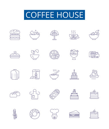 Coffee house line icons signs set. Design collection of Cafe, Coffee, Shop, Latte, Espresso, Drink, Tea, Mocha outline concept vector illustrationsのイラスト素材