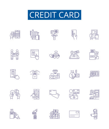 Credit card line icons signs set. Design collection of Card, Credit, Debit, Bank, Plastic, Finance, PIN, Visa outline concept vector illustrationsのイラスト素材