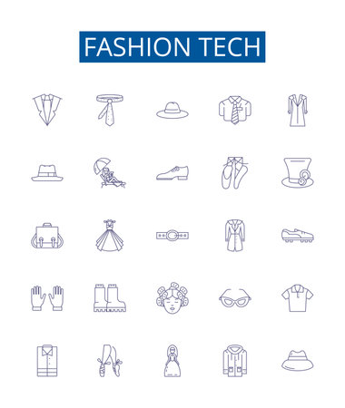 Fashion tech line icons signs set. Design collection of Style, Technology, Apparel, Wearable, Garment, Trendy, Clothing, Fabrics outline concept vector illustrationsのイラスト素材