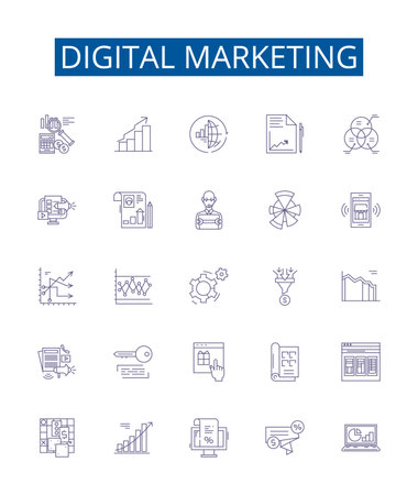 Digital marketing line icons signs set. Design collection of Digital, Marketing, SEO, Social, Media, Analytics, PPC, Advertising outline concept vector illustrationsのイラスト素材