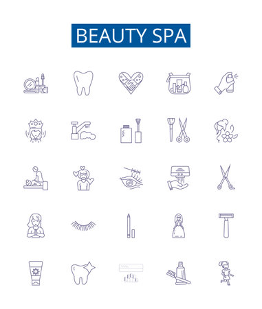 Beauty spa line icons signs set. Design collection of Beauty, Spa, Facials, Massage, Nail, Care, Manicure, Pedicure outline concept vector illustrationsのイラスト素材