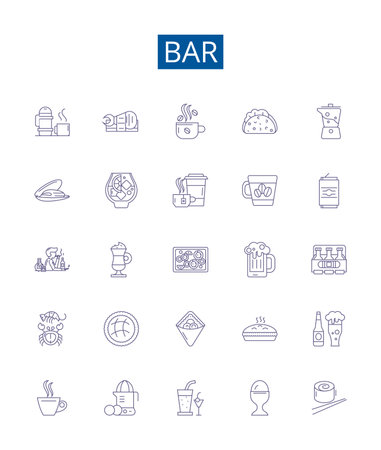 Bar line icons signs set. Design collection of Pub, Tavern, Saloon, Lounge, Beer, Alcohol, Mixer, Cocktail outline concept vector illustrationsのイラスト素材