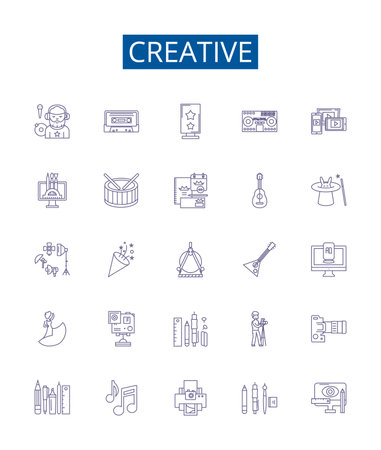 Creative line icons signs set. Design collection of Innovative, Imaginative, Original, Artistic, Visionary, Resourceful, Intuitive, Conceptual outline concept vector illustrationsのイラスト素材