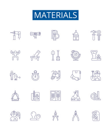 Materials line icons signs set. Design collection of Materials, Fabric, Leather, Felt, Plastic, Paper, Metal, Clay outline concept vector illustrationsのイラスト素材