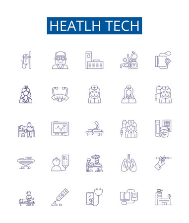 Heatlh tech line icons signs set. Design collection of healthtech, medicaltech, telemedicine, ehealth, digitalhealth, mHealth, healthcaretech, AIhealth outline concept vector illustrationsのイラスト素材