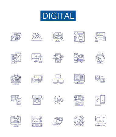 Digital line icons signs set. Design collection of Digital, Technology, Electronics, Computing, Networking, Social, Media, Internet outline concept vector illustrationsのイラスト素材