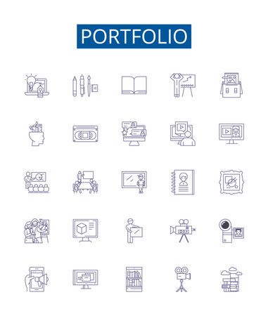 Portfolio line icons signs set. Design collection of Portfolio, Investment, Assets, Funds, Risk, Returns, Securities, Holdings outline concept vector illustrationsのイラスト素材