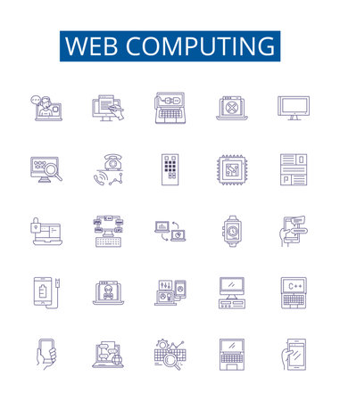 Web computing line icons signs set. Design collection of web, computing, technology, internet, software, development, language, framework outline concept vector illustrationsのイラスト素材