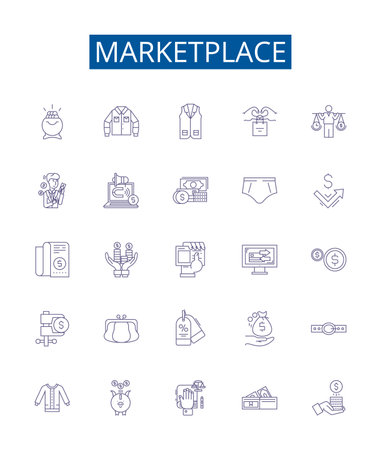 Marketplace line icons signs set. Design collection of Market, Place, Exchange, Mall, Trading, Buy, Sell, Shop outline concept vector illustrationsのイラスト素材