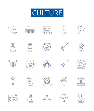 Culture line icons signs set. Design collection of Society, Custom, Norms, Values, Language, Arts, Music, Cuisine outline concept vector illustrationsのイラスト素材