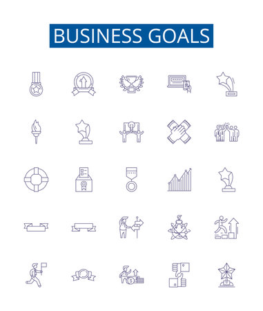 Business goals line icons signs set. Design collection of Ambition, Profit, Expansion, Productivity, Clientele, Quality, Innovation, Efficiency outline concept vector illustrationsのイラスト素材