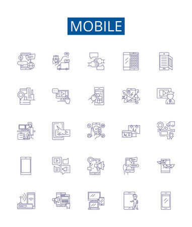 Mobile line icons signs set. Design collection of Phone, cellphone, handset, mobile, smartphone, device, gadget, electronics outline concept vector illustrationsのイラスト素材