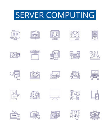 Server computing line icons signs set. Design collection of Server, Computing, Cloud, Data, Storage, Infrastructure, Networking, Virtualization outline concept vector illustrationsのイラスト素材