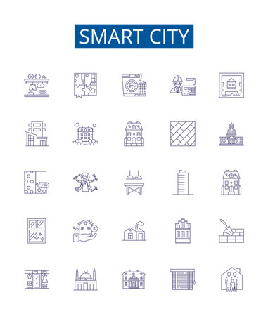 Smart city line icons signs set. Design collection of Smart, City, Intelligent, Connected, Sustainable, Automated, Innovative, Future outline concept vector illustrationsのイラスト素材