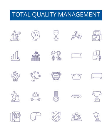 Total quality management line icons signs set. Design collection of Quality, Management, Total, Excellence, Process, System, Performance, Model outline concept vector illustrationsのイラスト素材