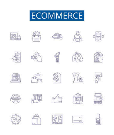 Ecommerce line icons signs set. Design collection of shopping, buying, selling, trading, commerce, digital, goods, retail outline concept vector illustrationsのイラスト素材