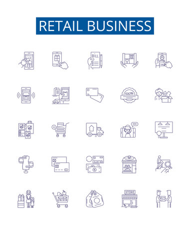 Retail business line icons signs set. Design collection of Retail, Business, Store, Market, Shopping, Shopping center, Merchandise, Shopping mall outline concept vector illustrationsのイラスト素材