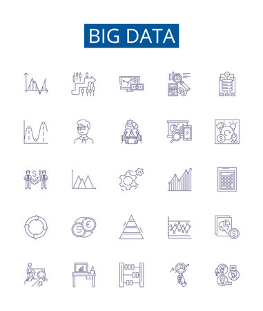 Big data line icons signs set. Design collection of Analytics, Storage, Predictive, Mining, Hadoop, Cloud, AI, Processing outline concept vector illustrationsのイラスト素材