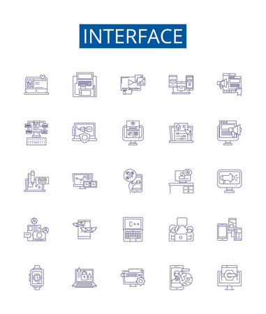 Interface line icons signs set. Design collection of Interface, Graphical, User, GUI, Toolkit, Software, Network, Protocol outline concept vector illustrationsのイラスト素材