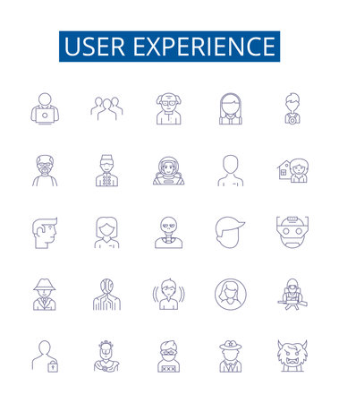 User experience line icons signs set. Design collection of Usability, Engagement, Design, Interaction, Content, Navigation, Flow, Accessibility outline concept vector illustrationsのイラスト素材