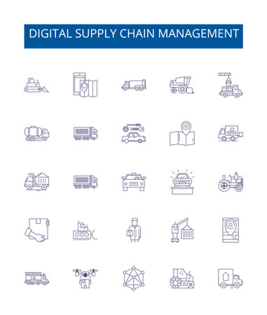 Digital supply chain management line icons signs set. Design collection of Digital, Supply, Chain, Management, Automation, Data, Analysis, Analytics outline concept vector illustrationsのイラスト素材