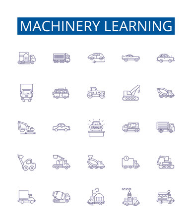 Machinery learning line icons signs set. Design collection of Machine, Learning, Artificial, Intelligence, Algorithm, Data, Analysis, Modeling outline concept vector illustrationsのイラスト素材