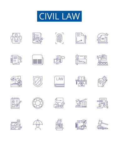 Civil law line icons signs set. Design collection of Civil, law, common, contract, tort, property, succession, trust outline concept vector illustrationsのイラスト素材