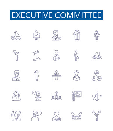 Executive committee line icons signs set. Design collection of executive, committee, leadership, management, strategy, planning, decision-making, communication outline concept vector illustrationsのイラスト素材